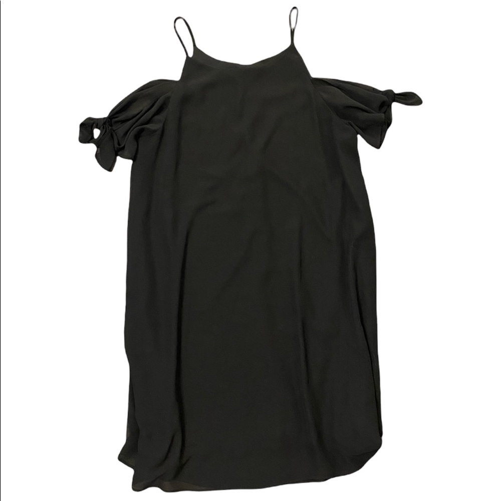 Soprano Flowy Black Spaghetti Strap Dress with Tied Off the Shoulder Detail - Picture 2 of 3